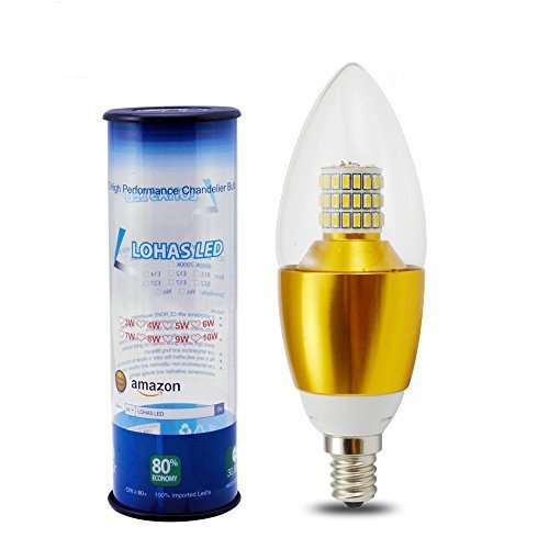 (2 PACK)7 Watt B35 LOHAS E12 LED Chandelier Light Bulbs--60W-65W Incandescent Replacement--Soft White 3000K,360 Omni-direction Candelabra 600 Lumens,Blunt Tip,Golden Alumium Lamp Body