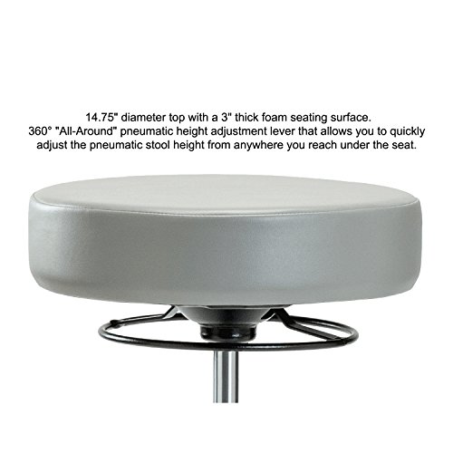Perch Life Rolling Pneumatic Adjustable Stool For Lab Medical Office Spa Salon Kitchen Garage 20.5" - 28" (Soft Floor Casters/Black Vinyl) - Thumbnail 4