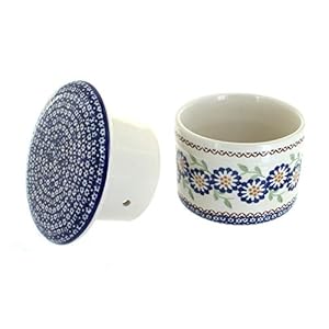 Blue Rose Polish Pottery Peach Blossom French Butter Dish
