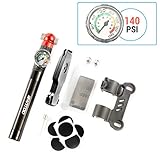 Wantdo Portable Bike Pump with Accurate Pressure Gauge 140PSI High Pressure Bicycle Air Pump-Fits Presta and Schrader Includes Mount Kits Road Mountain and BMX Bikes Cycling Pump Frame Mount