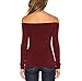 Women's Sexy Slim Fit Stretchy Off Shoulder Long Sleeve Blouse Tops Shirt Burgundy M