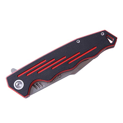 Pocket Knife with Clip for Men Everyday Carry, Folding Fine Edge D2 Blade, G10 Handle Ball Bearing Washer Flip Open EDC Knife for Camping Hunting Hiking Outdoors, Black and Red