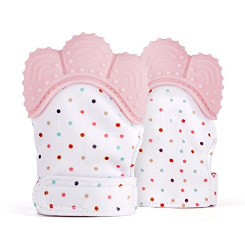 Bench Mart Muti- Color Baby Teething Mittens, 1 Piece Self Soothing Teething Mitt Teether Pain Relief- Age 3-12 Months Protects Babys Hands from Chewing - Secure Adjustable Strap (Pink)