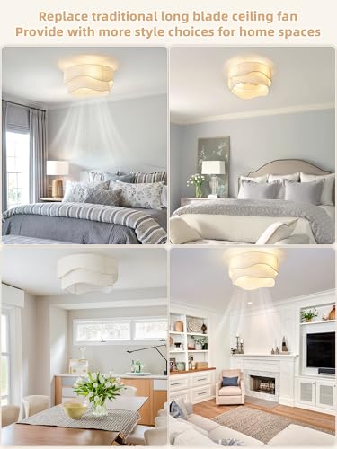DSYBRI Flush Mount Ceiling Fan with Lights, 20" Low Profile Boho Ceiling Fan with Light Remote Control, Caged with 6 Speeds for Bedroom, Nursery, Living Room