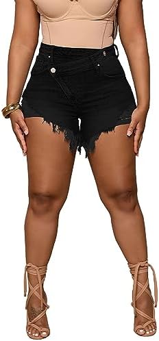 Tycorwd Women's Plus Size High Waisted Crossover Jean Shorts