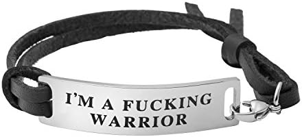 YiyangCancer Survivor Gift Encouragement Leather Bracelet for Friendship Mantra Quotes I'm A Fucking Warrior