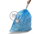 simplehuman Code D Custom Fit Recycling Liners, Drawstring Trash Bags, 20 Liter/5.2 Gallon, 3 Refill Packs (60 Count), Blue