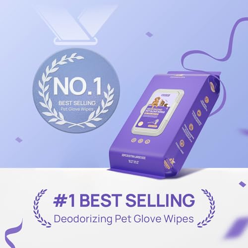 HICC PET Cleaning Deodorizing Glove Wipes for Dogs & Cats, Vet Recommended Hypoallergenic Hydrating & Nourish Fur Pet Grooming Glove Wipes, Pet Bathing Wipes for Horse Coat Care, 20pcs Coconut Scent