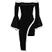 Bodycon4U Women's Sexy Asymmetric Hem Flare Bell Sleeve Bodycon Club Party Mini Dress