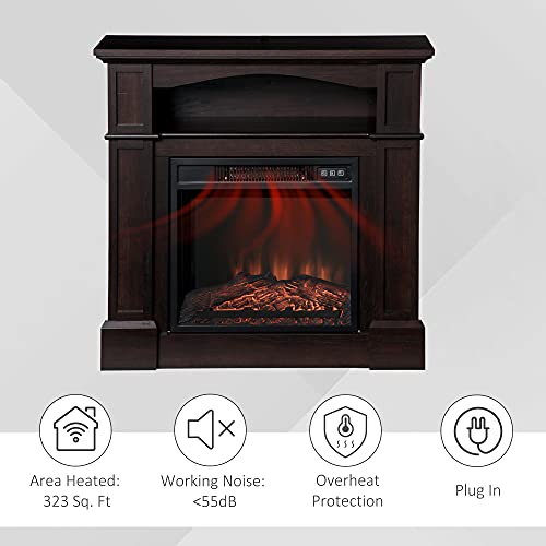 32" Electric Fireplace with Mantel, Freestanding Heater with LED