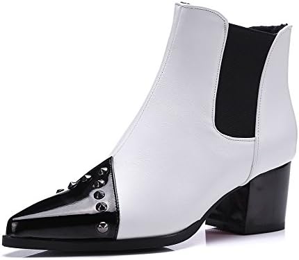 AllhqFashion Women's Solid Kitten-Heels Pointed Closed Toe PU Pull-On Boots