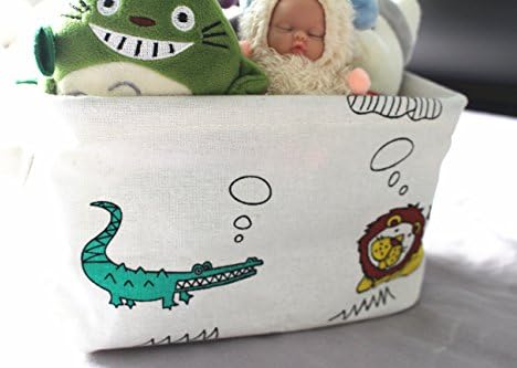 Storage Bin Storage Basket Storage Cube Organizer with Handles Small Canvas Fabric Cotton Linen Collapsible (9.06 x 7.09 x 5.51inch, Animals) (ASAPS)