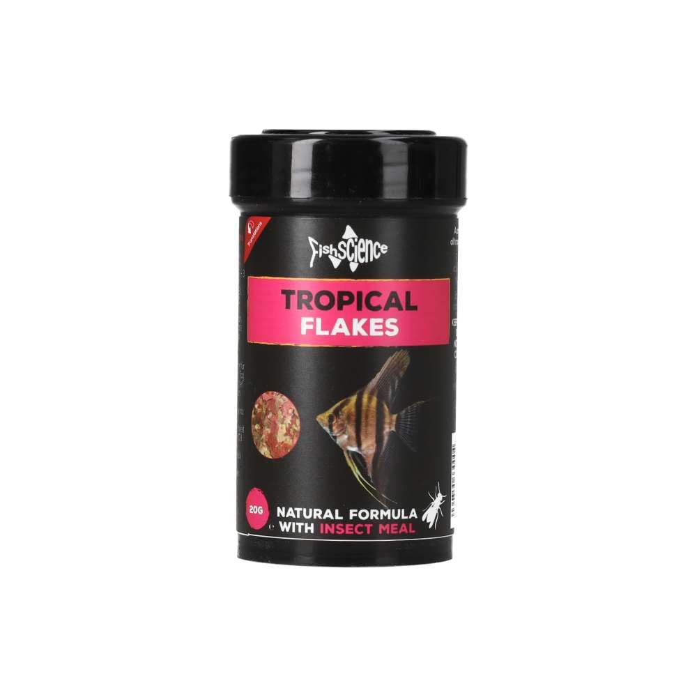 FishScience Tropical Flakes 20g (100ml) | High Protein 47% Complete Diet with Spirulina, Chlorella, Garlic & Omega-3 – Colour Enhancing, Immune Supporting, Clean-Water Formula