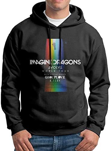 Imagine-The Dragons-Evolve Men Long Sleeve Casual Hoodie Hooded Sweatshirt Drawstring Black