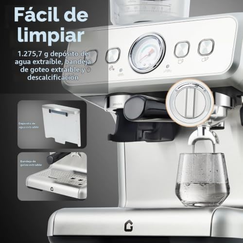 Cafeteira Profissional de Espresso com Porta-filtro e Moinho de Café Integrado - Pressão de 15 Bar - Espumante de Leite e Mostrador Visível - Tanque de 2,8 L - Ideal para Cappuccino, Latte