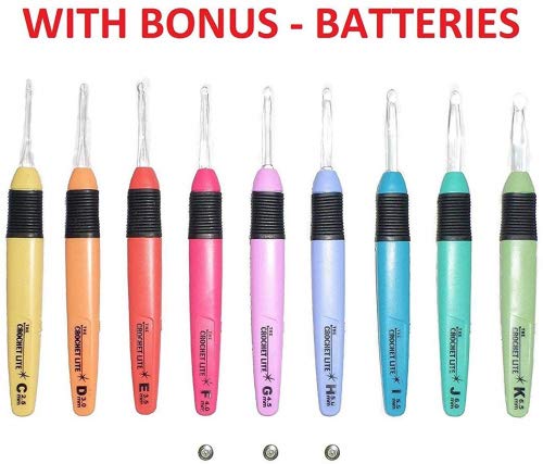 Crochet Lite -  Complete Set of Lighted Crochet Hooks with BONUS 3 Batteries