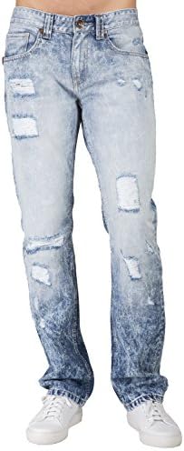 Level 7 Men's Slim Straight Leg Cloud Blue Premium Denim Jeans Destroyed Mended Size 44