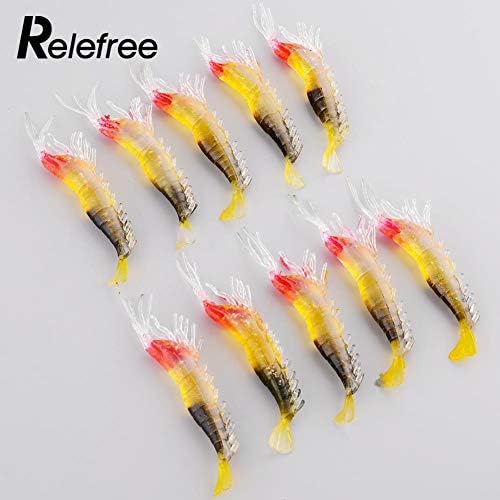 AFCN Relefree 10Pcs Soft Prawn Shrimp Fishing Lure Bait Luminous Life-like Saltwater tackle Fishing 8cm NEW PRODUCT