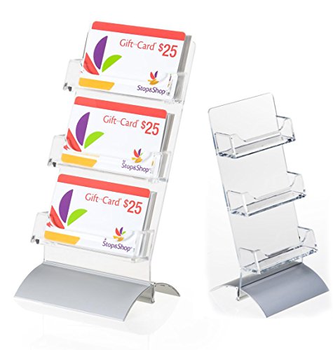 Premium Business Card | Gift Card Holder Display for Tabletop 3-Pocket, Slant Back - Silver