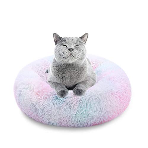 Kama Marshmallow Cat Bed, Round Donut Beds Sofa for Small Dogs, Warm