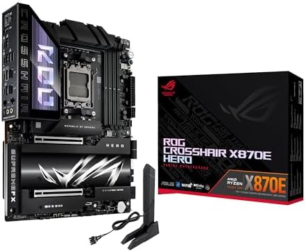 ASUS ROG Crosshair X870E Hero AMD X870E AM5 ATX Motherboard, Advanced AI PC Ready, 18+2+2 Power Stages, DDR5, PCIe® 5.0, 5X M.2, Wi-Fi 7, USB4®, AI Overclocking, Core Flex, PCIe Slot Q-Release Slim