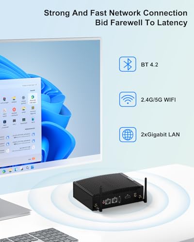 VENOEN Fanless i5 Mini PC Industrial Core i5 8250U/8350U WIN11 Pro, 16GB RAM 512GB SSD, 2X HD 4k Output, 2X RS232 COM, WiFi, 2X Gigabit Ethernet, Industrial PC for Office/Billboard