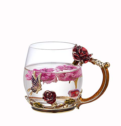 SEMAXE 11OZ Glass Tea Cup Coffee Mug ,Hand Blown Glass Drinking Mug Made of Lead-free Glass and Enamels
