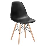 Poly and Bark Modern Mid-Century Side Chair with Natural Wood Legs for Kitchen, Living Room and Dining Room, Black
