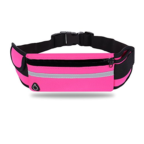 Running Belt,Adjustbale Fitness Belt with Water bottle, Waterproof Reflective Zipper Waist Pack for Runners, Race, Marathon, Hiking â€¦ (Pink)