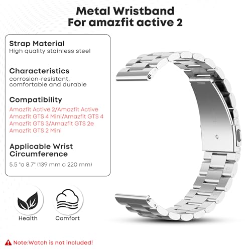 CHULN Compatible with Amazfit Active 2/Active/GTS/GTS 2/Garmin Vivoactive 5, Adjustable Metal Stainless Steel Strap for Amazfit Active 2.(No Host)