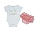 Newborn Infant Baby Girls Hello World Clothing 3pcs Romper Clothes+Gauze pants+Flower Headband (70/0-6Month)