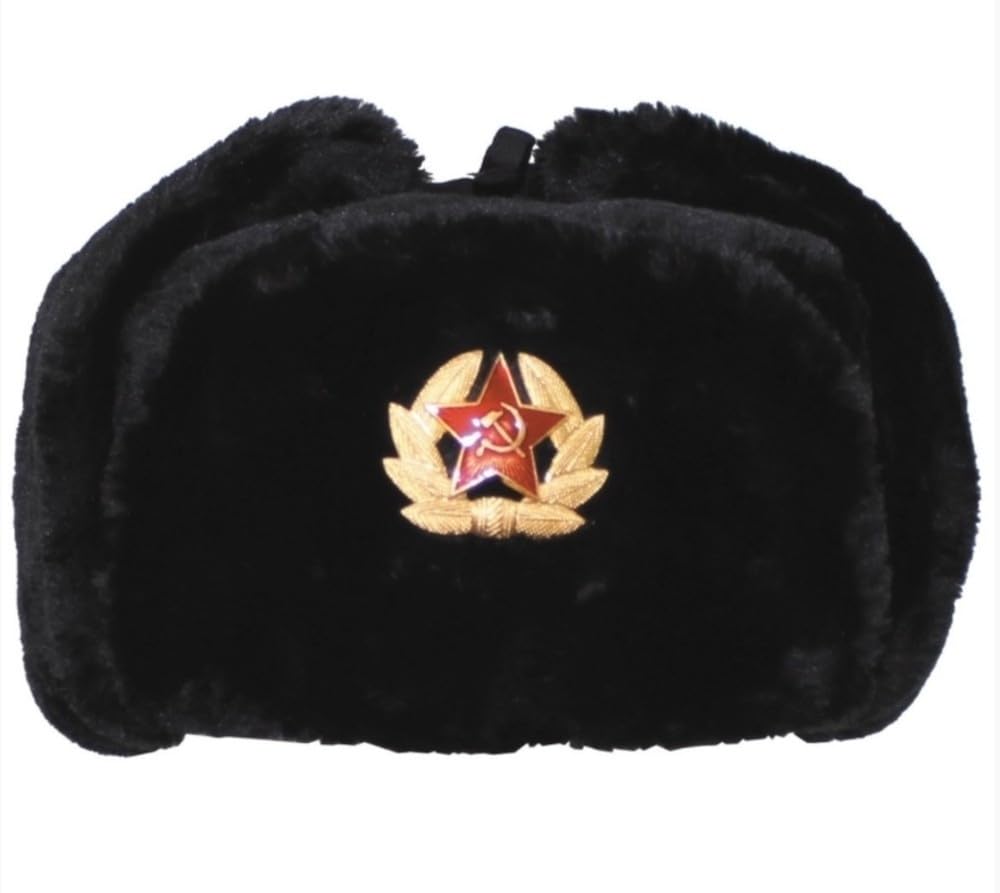 MFH Russian Winter Cap Black with Badge size L