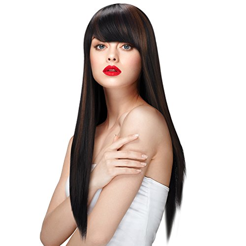 Natural long silky straight wig with bangs for women,synthetic he…