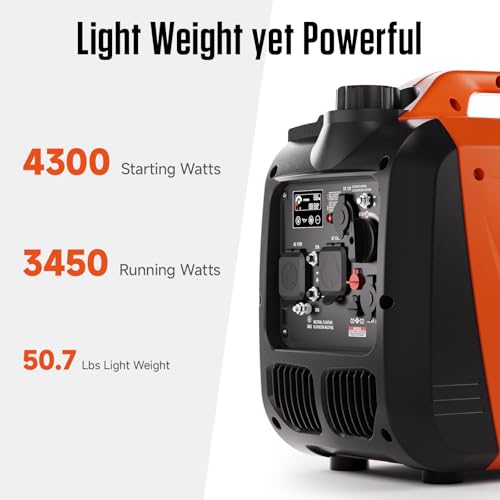 AIVOLT 4300W Inverter Generator 55lbs Gas-Powered Quiet Inverter Generator with CO Alert, RV Ready for Outdoor Camping, Home Backup