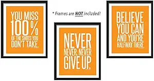 Inspirational Home Wall Art Decor Gift Set For Office Spouse Mother Father Sister Brother | UNFRAMED Prints Posters Pictures Signs Photos Artwork of Motivational Famous Quotes | Positive Affirmations for Bedroom Living Room Gym Teenager Teen Girl Boy Children | Anaranjado Naranja (8 x 10 Orange)