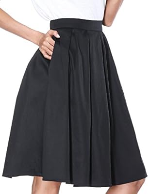 Janmid Women's High Waisted A Line Street Skirt Skater Pleated Full Midi Skirt