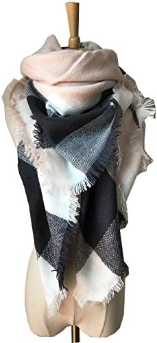 ZOMOY Women's Scarf Scarves Tartan Plaid Blanket Long Shawl Big Grid Winter Warm (Grey-pink)