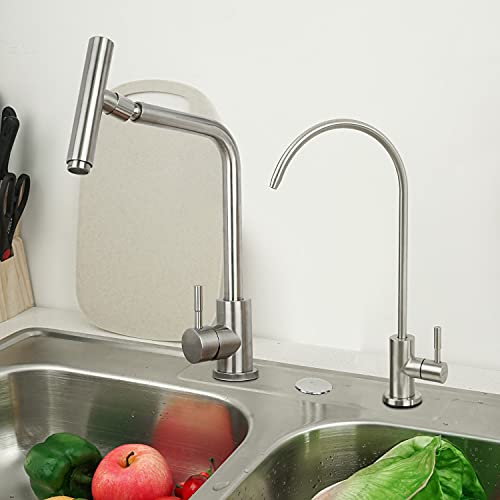 SOLVEX Grifo de Filtro Purificador de Agua Potable, Llave de Filtro de Agua para Cocina, Grifo de filtro, Grifo Giratorio de Acero Inoxidable de 360 ​​Grados, Acabado Níquel Cepillado, SP-10016