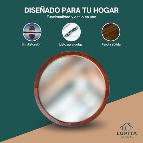 Espejo Redondo de Parota Sólida 60 cm – Madera Natural Premium para Baño, Sala o Recámara – Espejo Decorativo de Pared Elegante