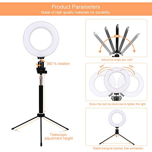 FREESOO Luz de Anillo LED Regulable 6” RGB 8 Colores para Fotografia con Trípode Altura Ajustable con 5 Niveles de Brillo USB para Youtube Disparo Selfie Video Maquillaje