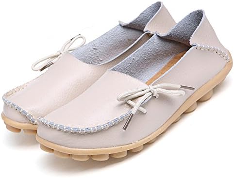Adibosy Women Slip On Flats Leather Casual Loafers Oxfords Shoes Beige 8