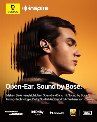 Baseus Inspire XC1 Open-Ear Headphones, Sound by Bose, Cloud Comfort Open Earbuds with Dolby Audio | Hi-Res | Hybrid 2-Way Driver Unit | Knowles BA Tweeter, 40 Hours Playtime, IP66, AI Clear Calls