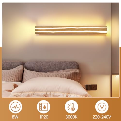ZMH Indoor LED Wall Lamp Industrial Vintage Wall Lamp Wood Wall Lamp 8W Warm White with for Bedroom Hotel Restaurant Cafe Room