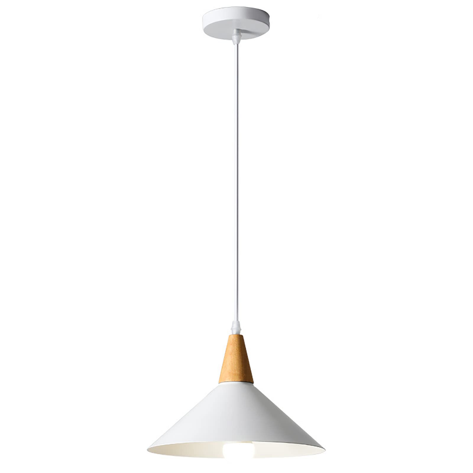 LIGKIN Vintage Pendant Light E27 Pendant Lamp Modern Industrial Ceiling Light Ø25cm Metal Lampshade Wooden Chandelier for Kitchen Dining Room Coffee Room,White