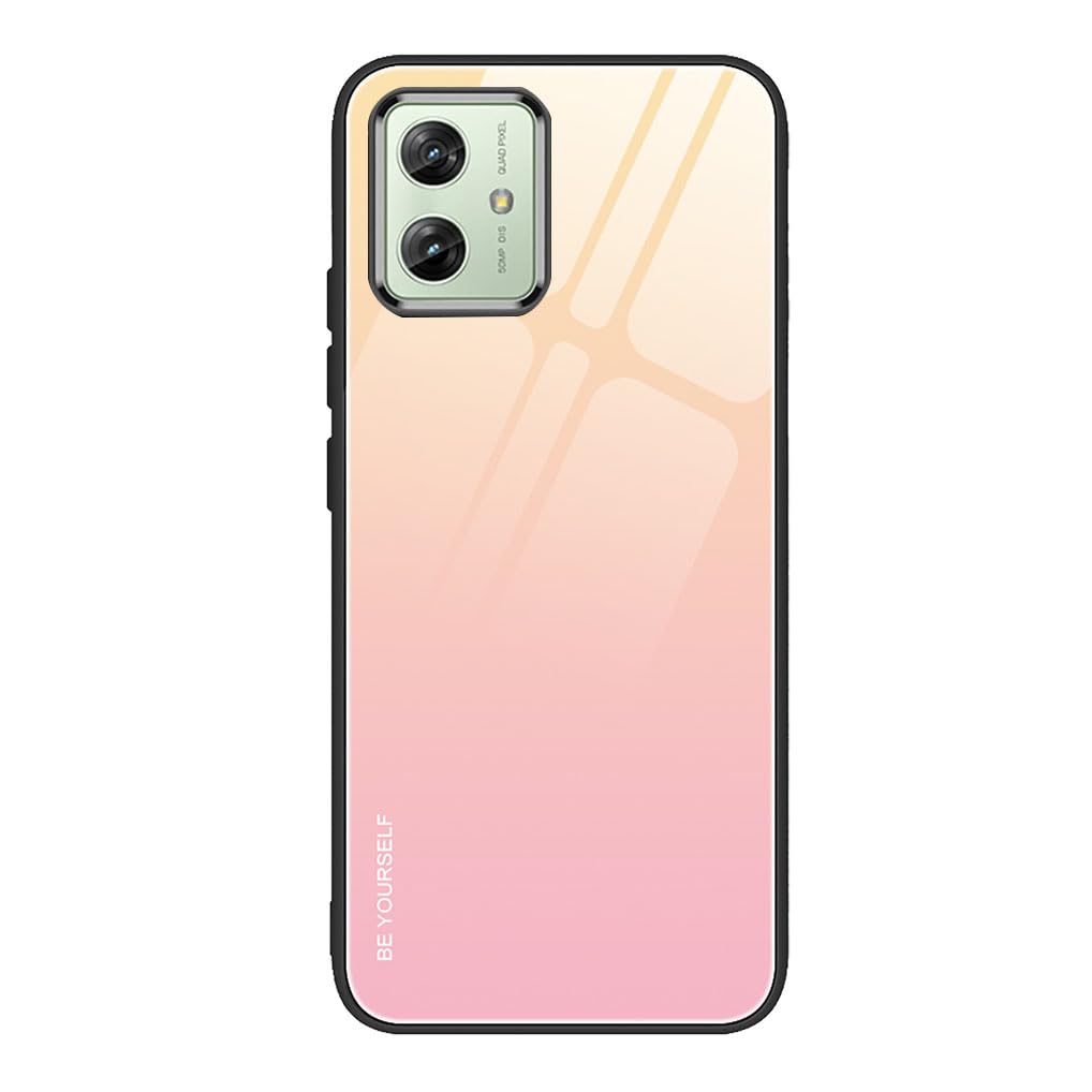 SEAHAI Case for Motorola Moto G54 5G, Ultra Thin Gradient Color Tempered Glass Hard Back & Soft Silicone TPU Bumper Hybrid Shockproof Cover, Girly Pink