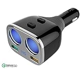 Safergo 2 Sockets Cigarette Lighter Splitter, 80W 12V/24V Adapter Quick Charge 3.0 Smart 2.4A Dual USB Car Charger with Voltage Display for iPhone iPad Samsung, C28s