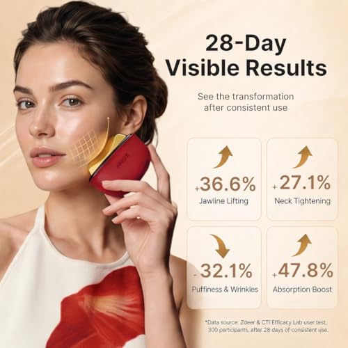 ZDEER GS5 Brass Heated Electric Gua Sha Facial Sculpting Tool with Vibration, Women's Facial Massager, LED Red Light Therapy for Neck & Face, Skin Firming Device, Premium Birthday Gift for Women, Red | Brass Heated Electric Gua Sha Facial Sculpting Tool with Vibration