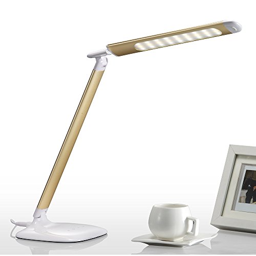 LED Desk Lamp, Flexible Gooseneck Table Lamp, 5 Color Temperatures with 7 Brightness Levels, Touch Control, Memory Function, 8.5W, Gold