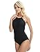 LAPAYA Women's Bathing Suit Scalloped High Neck Halter Backless 1 Piece Swimsuit, Black, Tag Size M=US Size 6-8