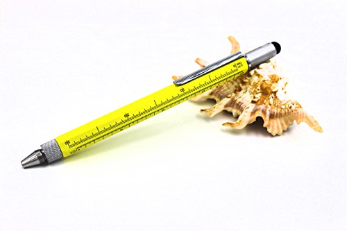 2PCS PACK 6 in 1 Screwdriver Tool Pen - Mini Multifunction Pen with Stylus, Flat and Phillips Screwdriver Bit, Bubble Level and inch cm Ruler all in one (Yellow & Silver)